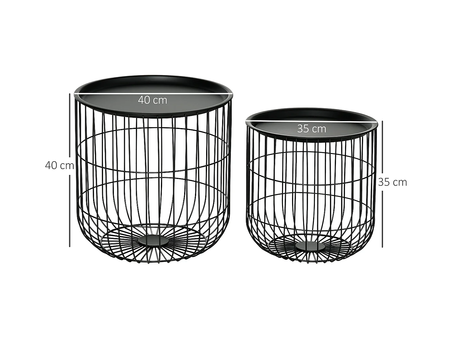 Set de 2 tables basses rondes, design scandinave, métal, noir (40x40x40 cm)