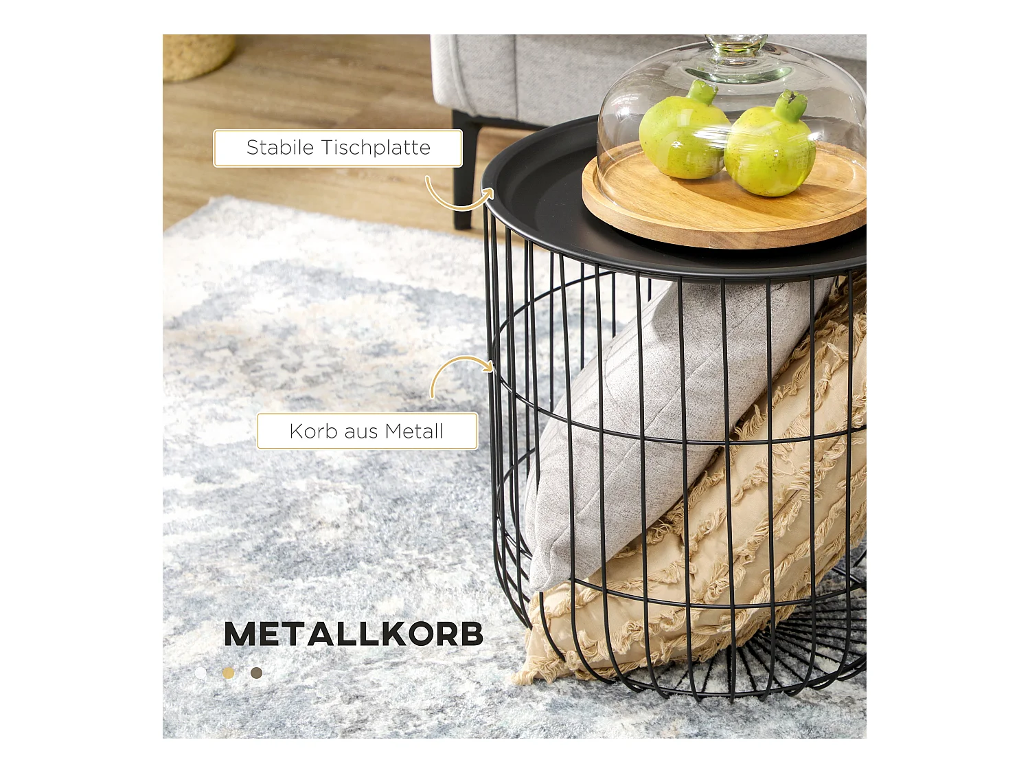 Set de 2 tables basses rondes, design scandinave, métal, noir (40x40x40 cm)