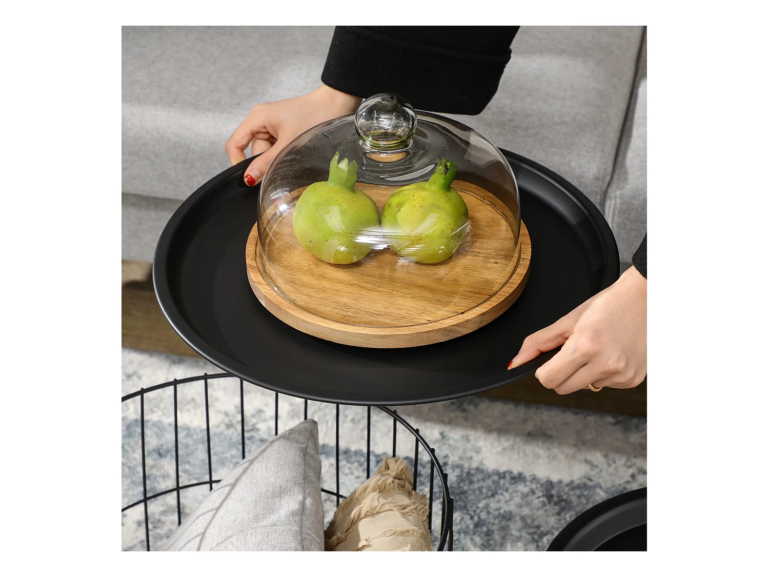 Set de 2 tables basses rondes, design scandinave, métal, noir (40x40x40 cm)