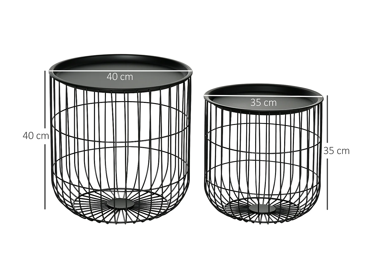 Set de 2 tables basses rondes, design scandinave, métal, noir (40x40x40 cm)