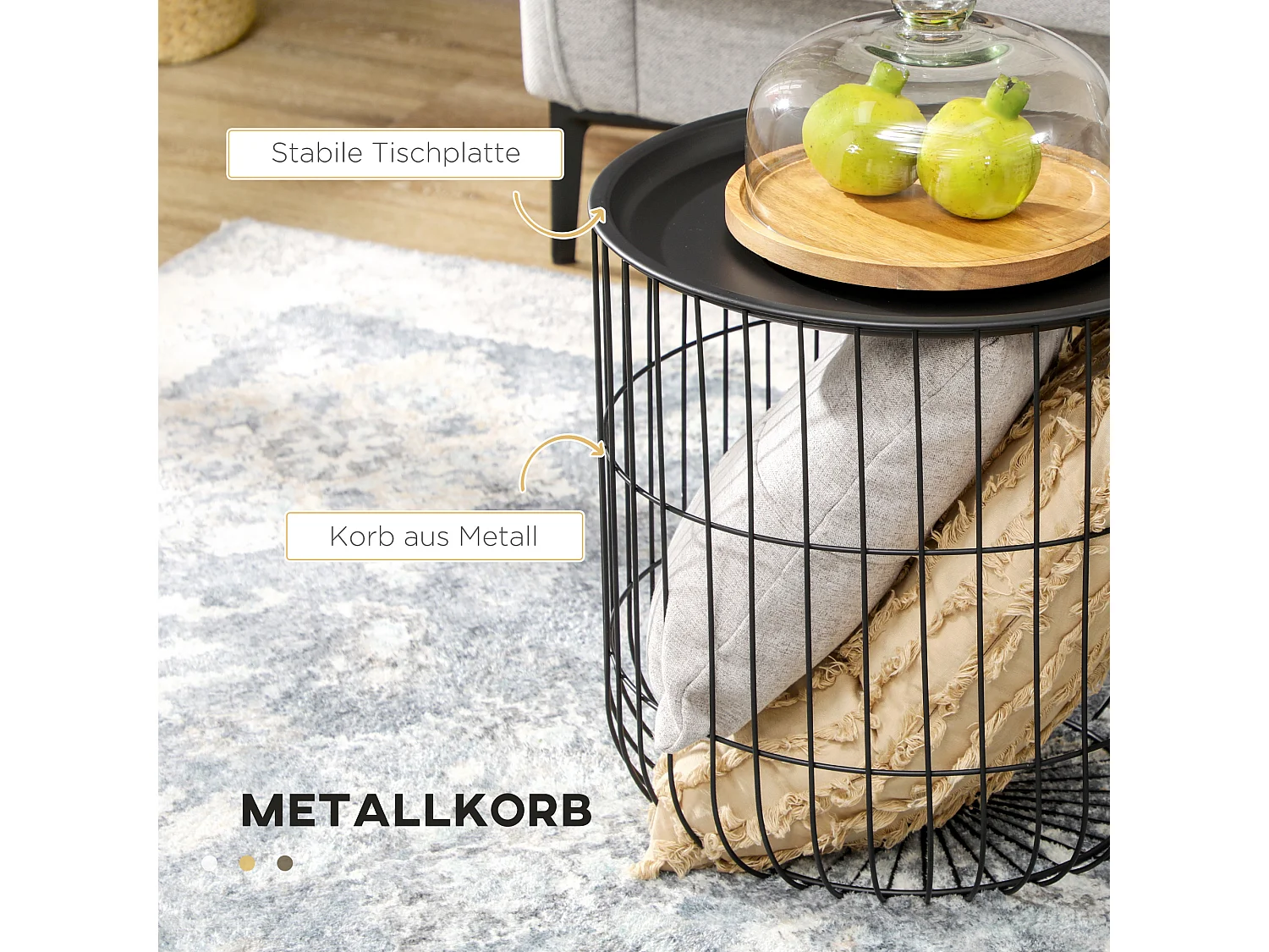 Set de 2 tables basses rondes, design scandinave, métal, noir (40x40x40 cm)