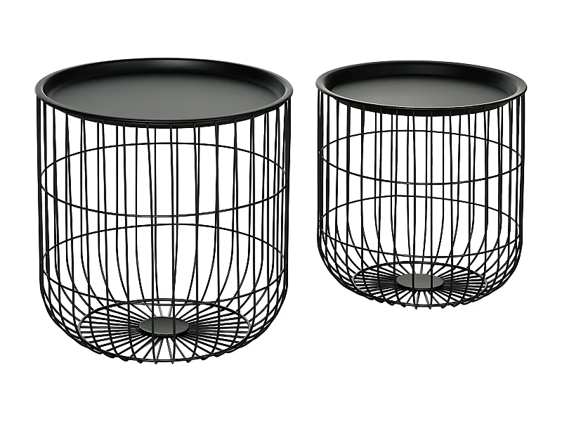 Set de 2 tables basses rondes, design scandinave, métal, noir (40x40x40 cm)