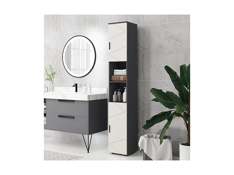 Meuble de rangement étroit avec étagères réglables, 2 compartiments ouverts, bois, gris (30x30x183 cm)