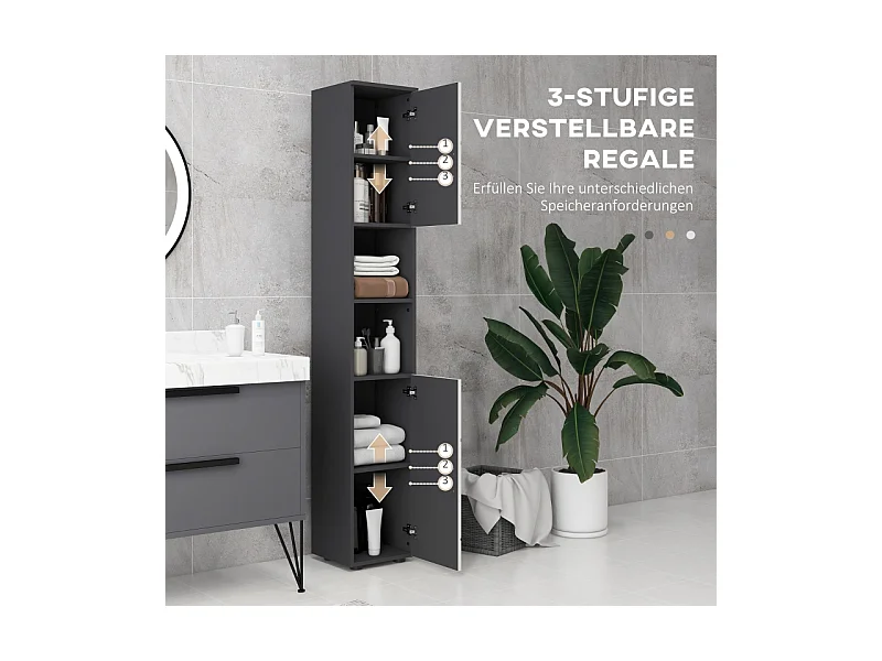 Meuble de rangement étroit avec étagères réglables, 2 compartiments ouverts, bois, gris (30x30x183 cm)