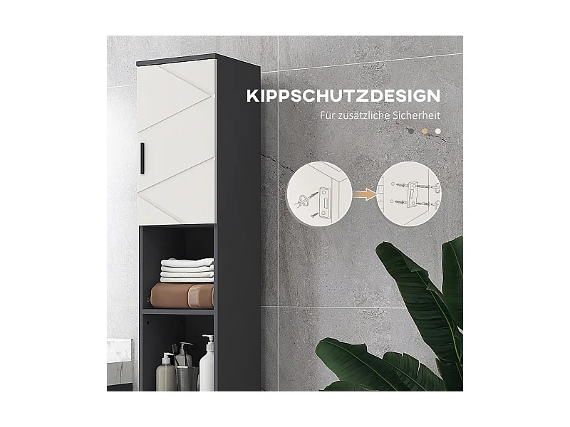 Meuble de rangement étroit avec étagères réglables, 2 compartiments ouverts, bois, gris (30x30x183 cm)