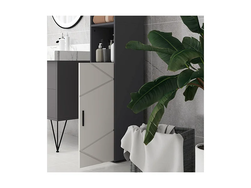 Meuble de rangement étroit avec étagères réglables, 2 compartiments ouverts, bois, gris (30x30x183 cm)