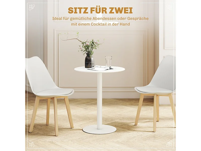 Moderne ronde tafel voor 2 personen, staal, wit (Ø60x72 cm)