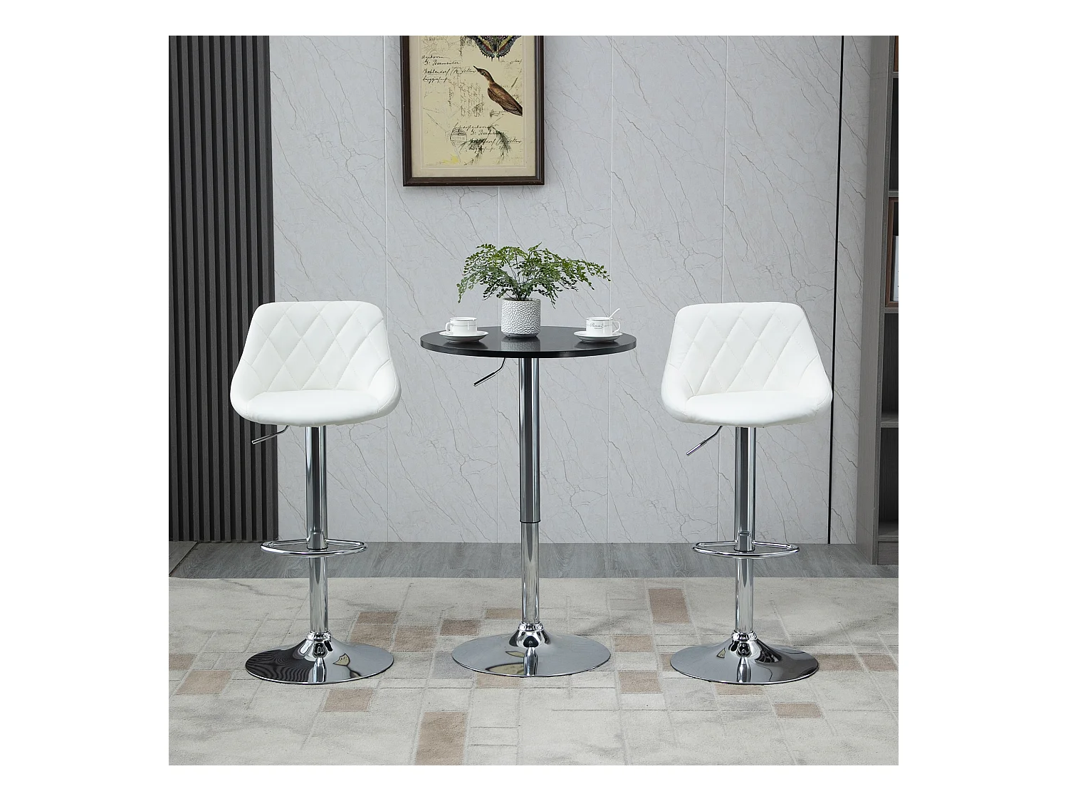 Table de bar ronde réglable en hauteur, plateau tournant, MDF, métal noir (61x61x70-90cm)