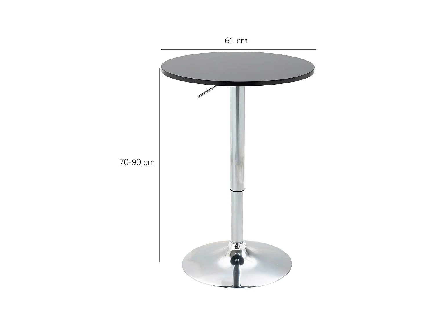 Table de bar ronde réglable en hauteur, plateau tournant, MDF, métal noir (61x61x70-90cm)
