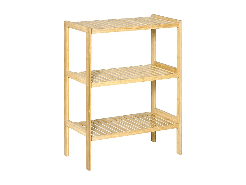Étagère à 3 niveaux, rangement multifonction, bambou naturel, design compact et stable (62x33x80cm)