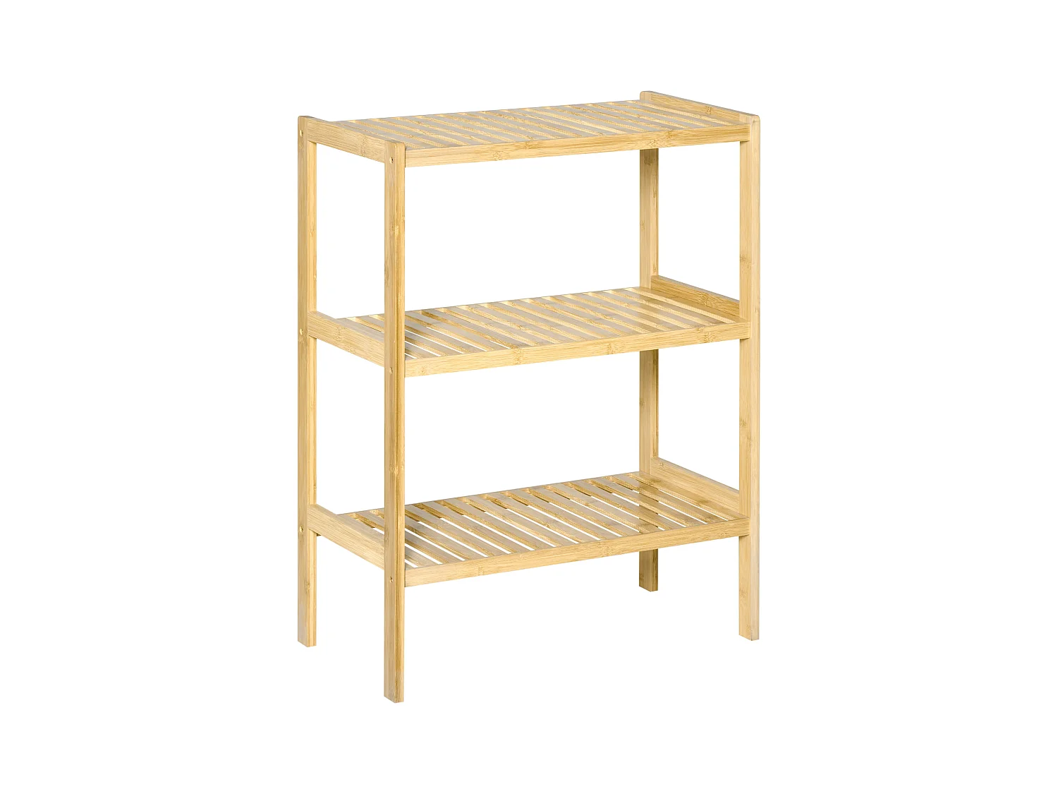 Étagère à 3 niveaux, rangement multifonction, bambou naturel, design compact et stable (62x33x80cm)