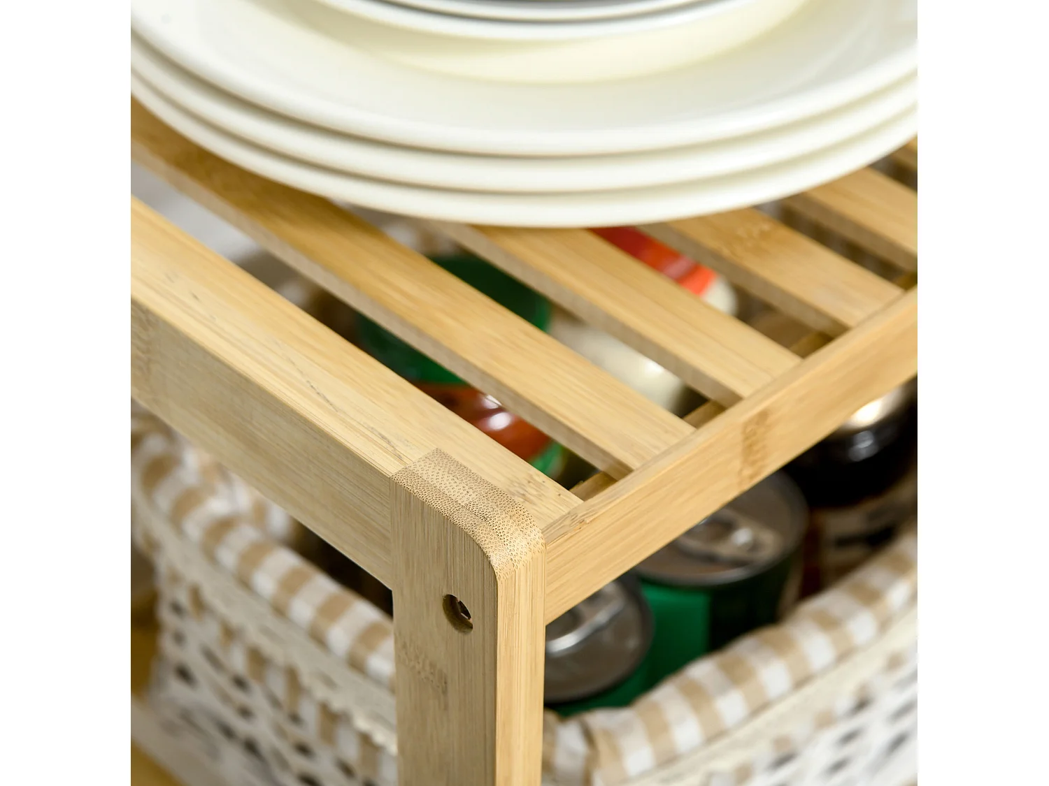 Étagère à 3 niveaux, rangement multifonction, bambou naturel, design compact et stable (62x33x80cm)