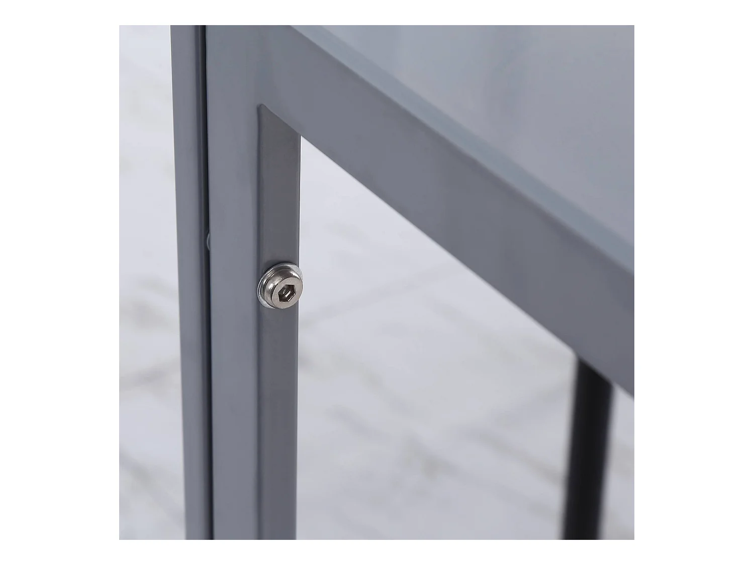 Vierkante tafel voor 4 personen, gehard glazen blad, stalen frame, grijs (75x75x75cm)