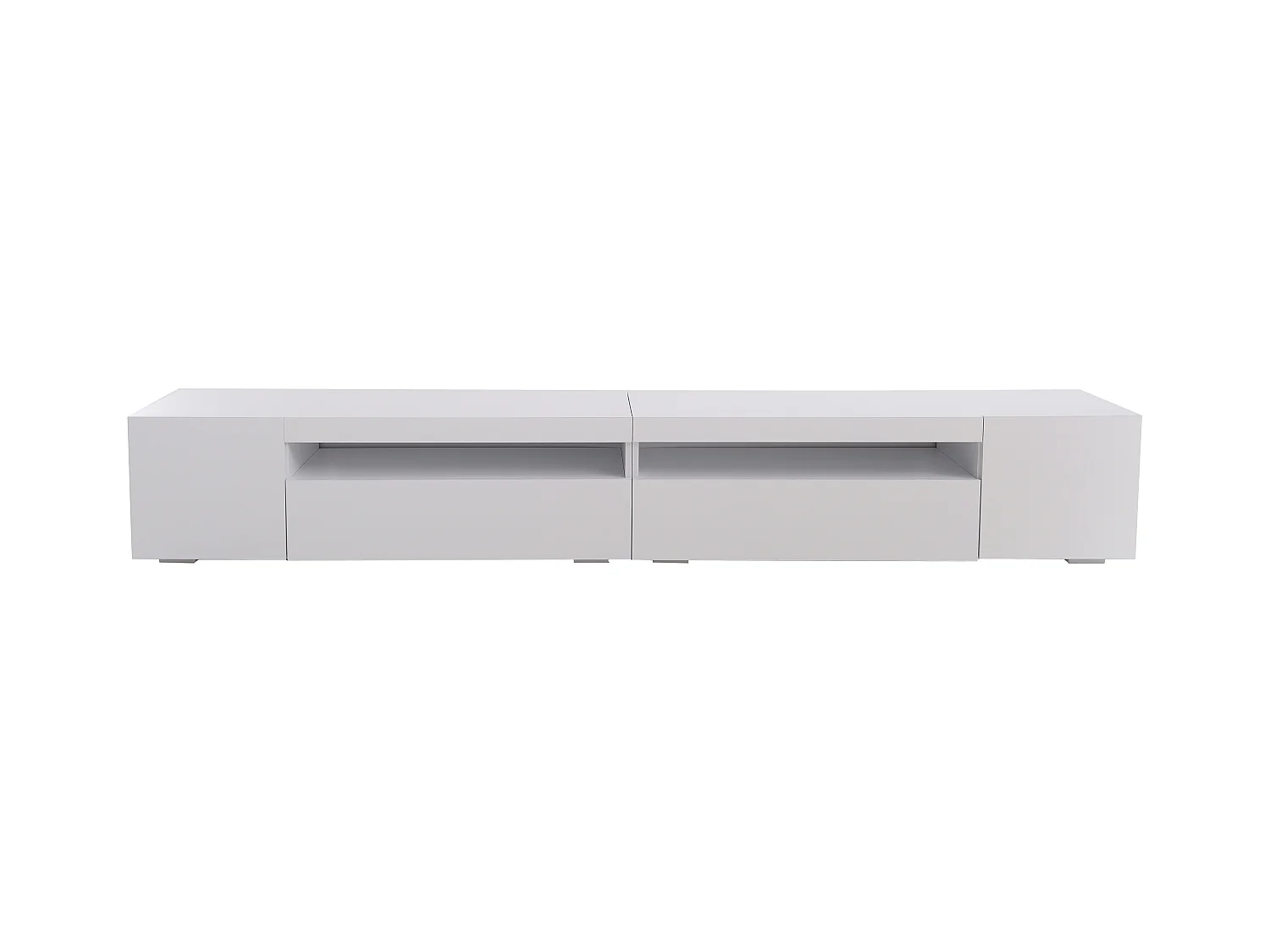 Meuble TV moderne, blanc, avec LED et rangement, MDF (240x39x35 cm)