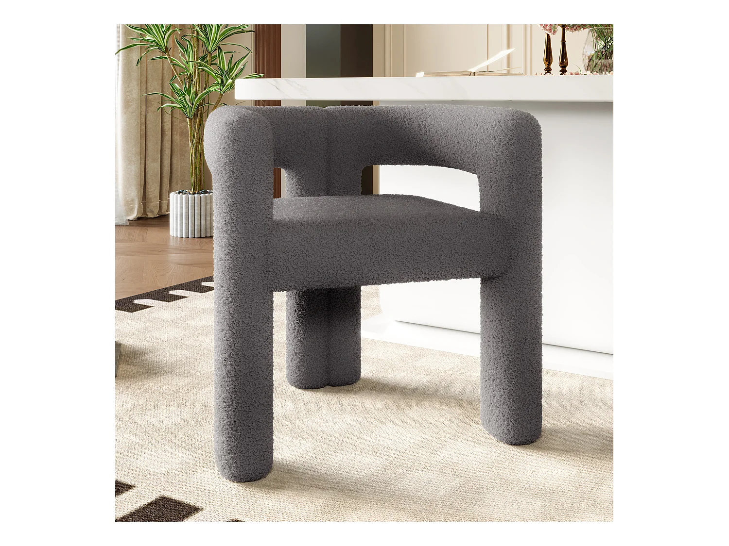 Fauteuil ergonomique en Teddy Flor premium, design unique, confort optimal, couleur gris foncé (62.5x32.5x71 cm)