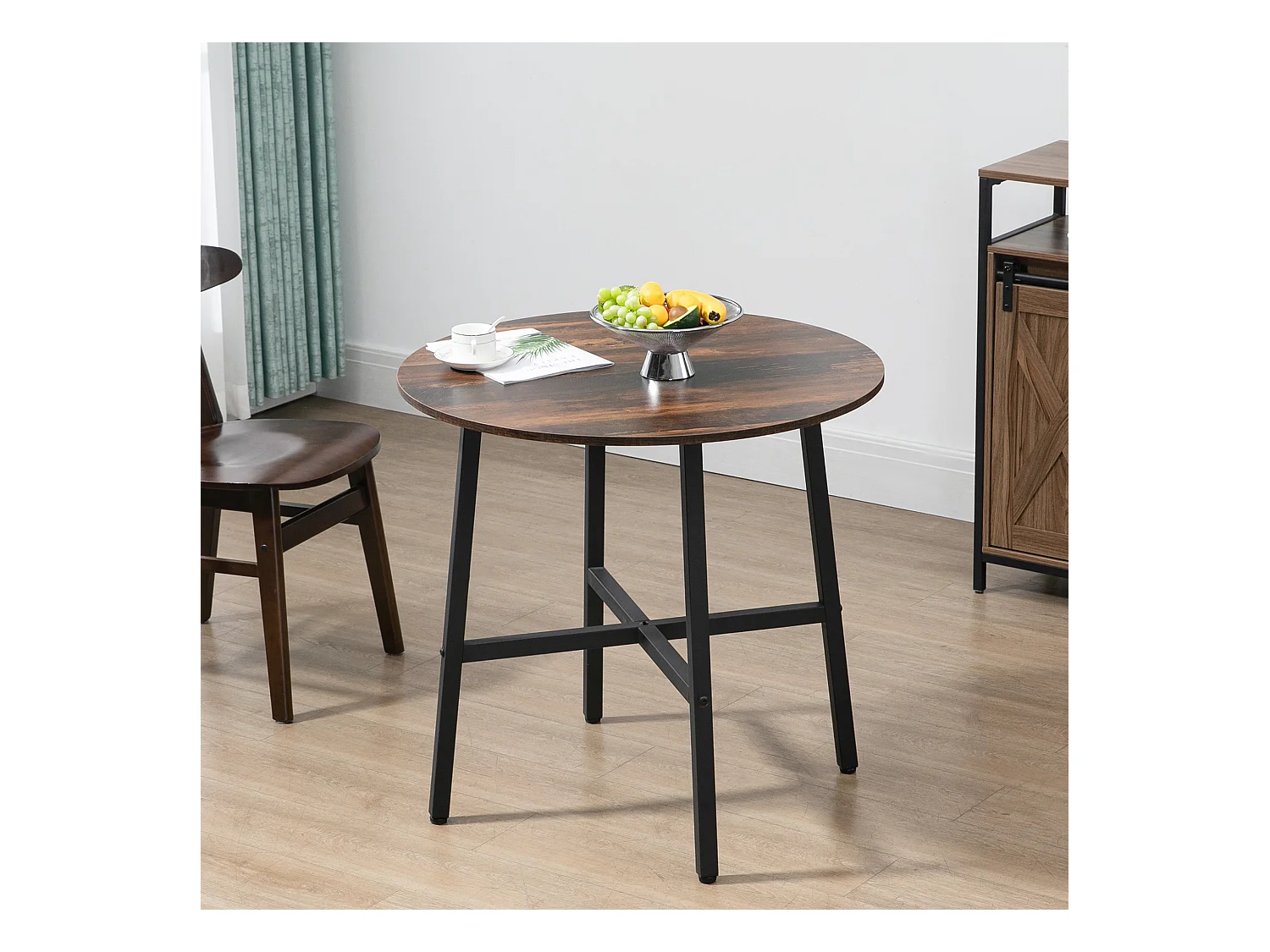 Runder Esstisch für 4 Personen, modernes Design, Furnierholz, braune Farbe (80x80x76 cm)