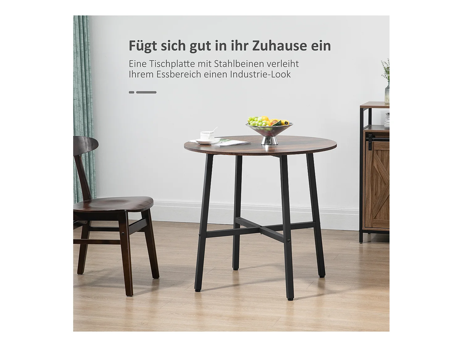 Runder Esstisch für 4 Personen, modernes Design, Furnierholz, braune Farbe (80x80x76 cm)