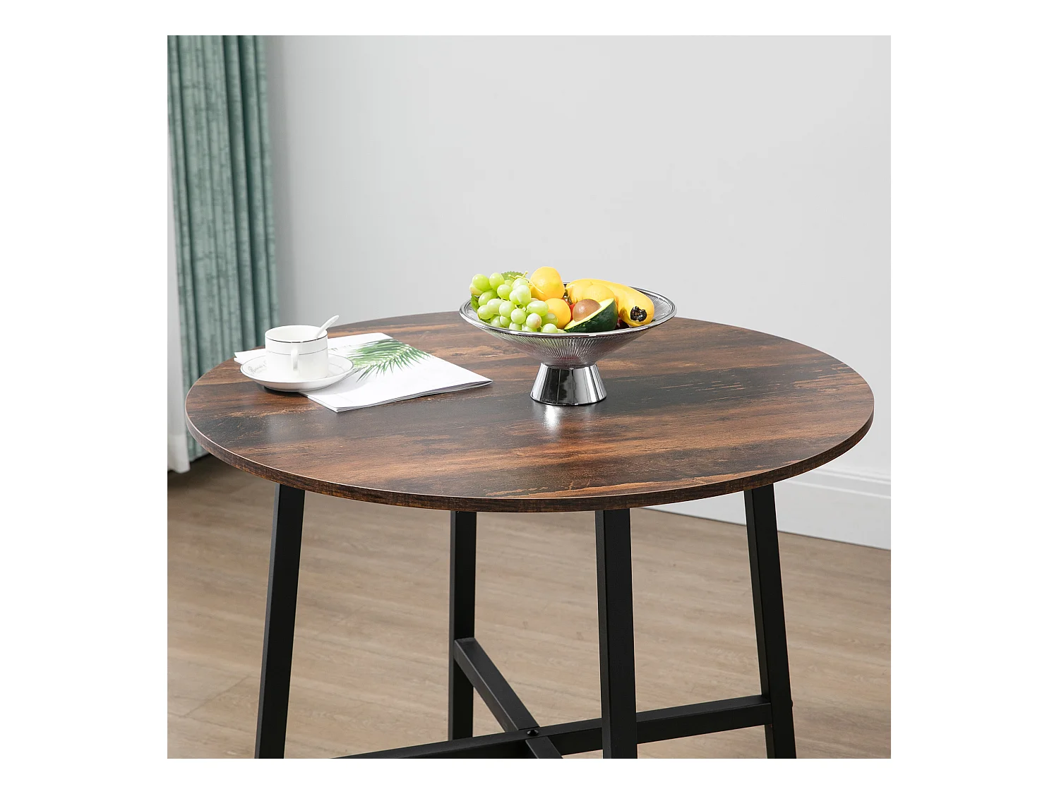 Runder Esstisch für 4 Personen, modernes Design, Furnierholz, braune Farbe (80x80x76 cm)