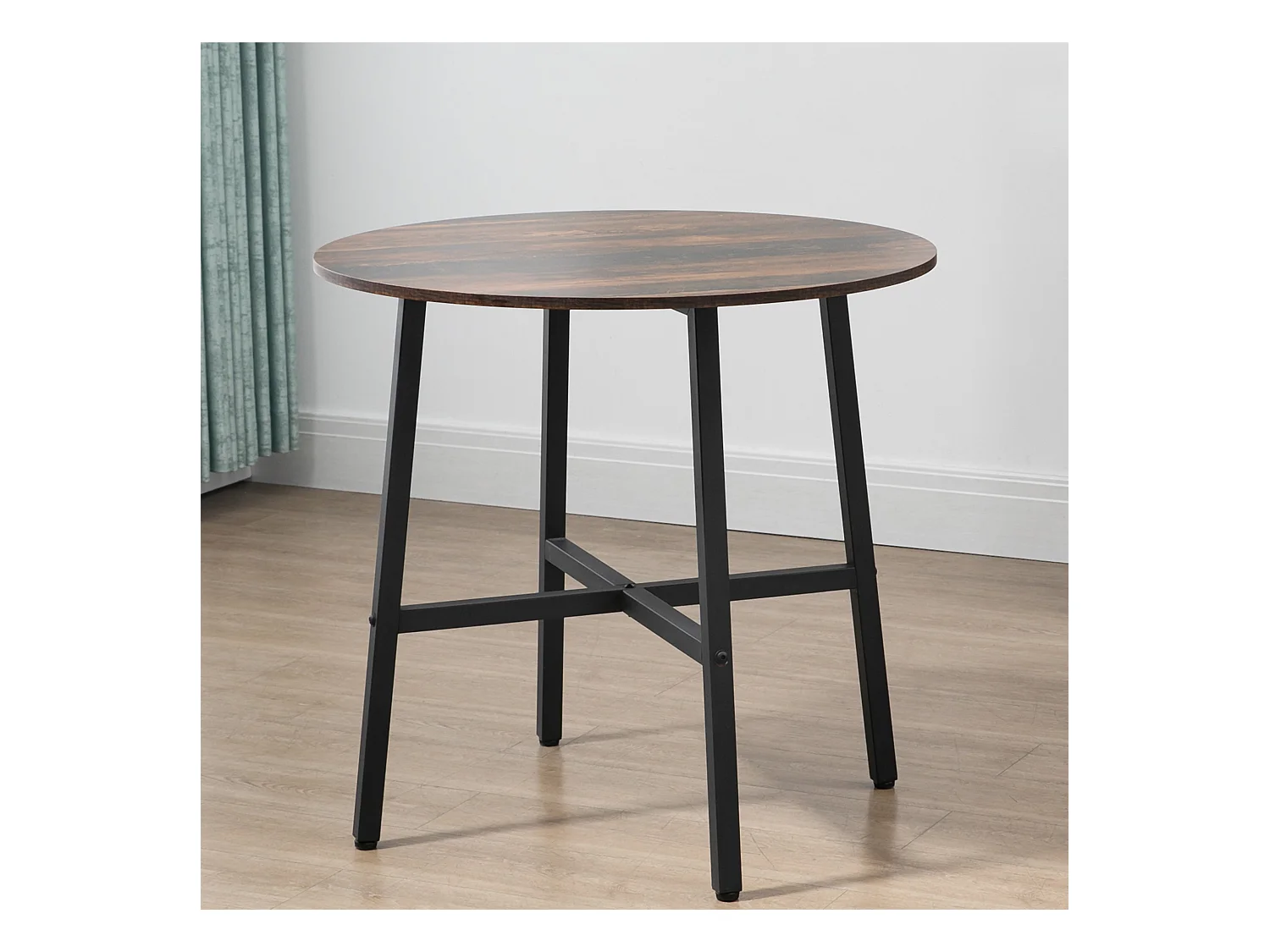 Runder Esstisch für 4 Personen, modernes Design, Furnierholz, braune Farbe (80x80x76 cm)