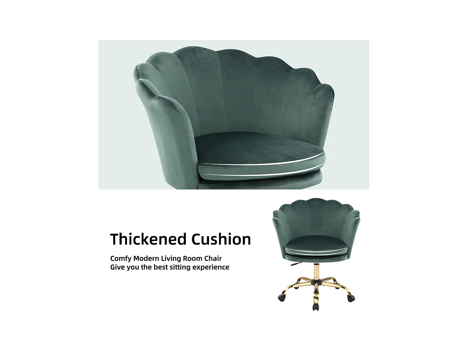 Chaise de Bureau Réglable 3D Accoudoirs, Têtière, Velours, Vert et Or (73x76x86 cm)