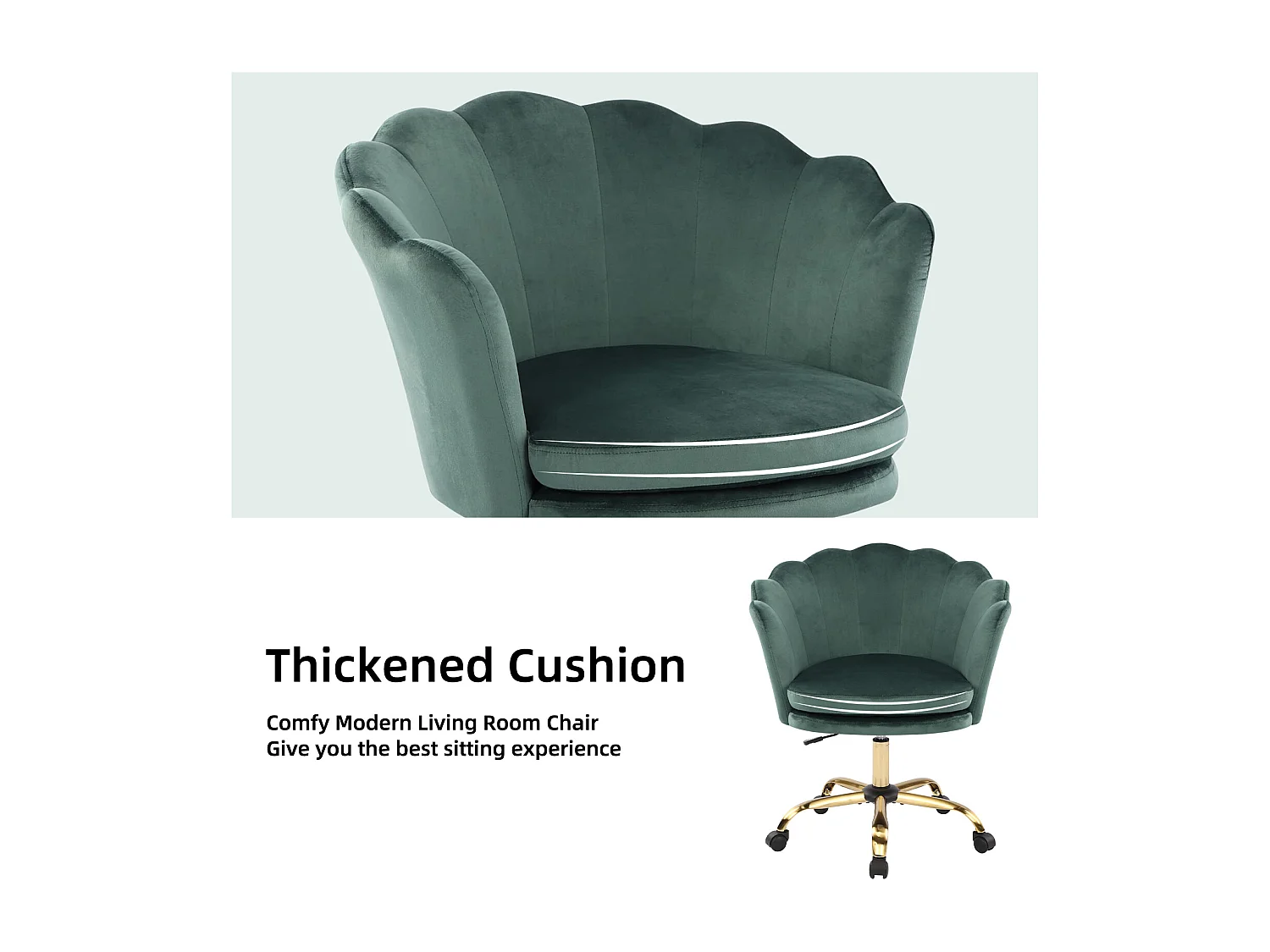 Chaise de Bureau Réglable 3D Accoudoirs, Têtière, Velours, Vert et Or (73x76x86 cm)