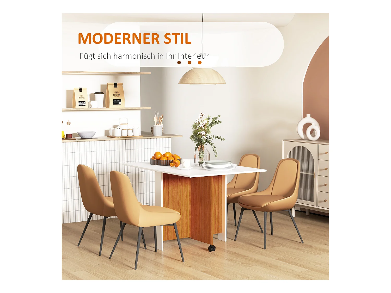 Mobiler Klapptisch mit abklappbarer Platte, weißes Sperrholz, Rollen (120x80x73cm)