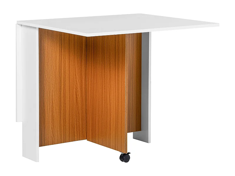 Mobiele opvouwbare tafel met uitklapbaar blad, wit multiplex, wielen (120x80x73cm)