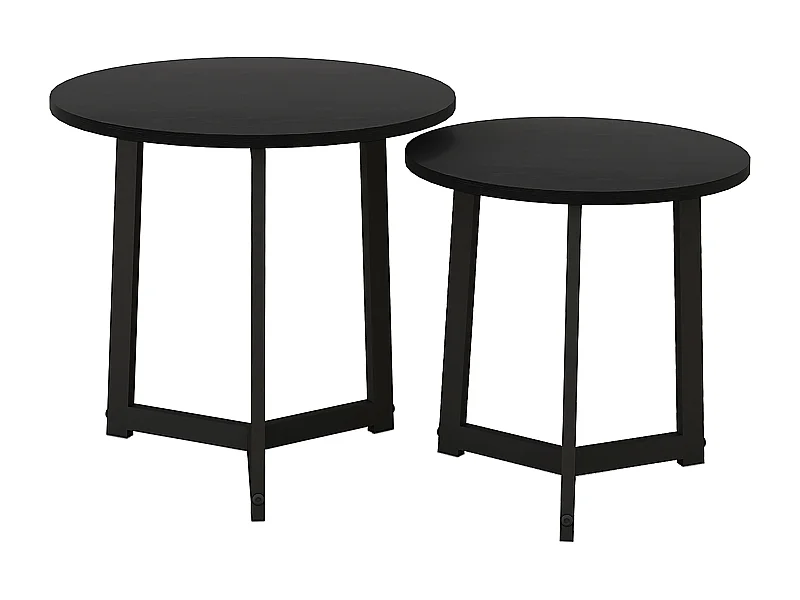 Table basse ronde, ensemble de 2 tables d'appoint, structure en acier, noir (48x48x45 cm)