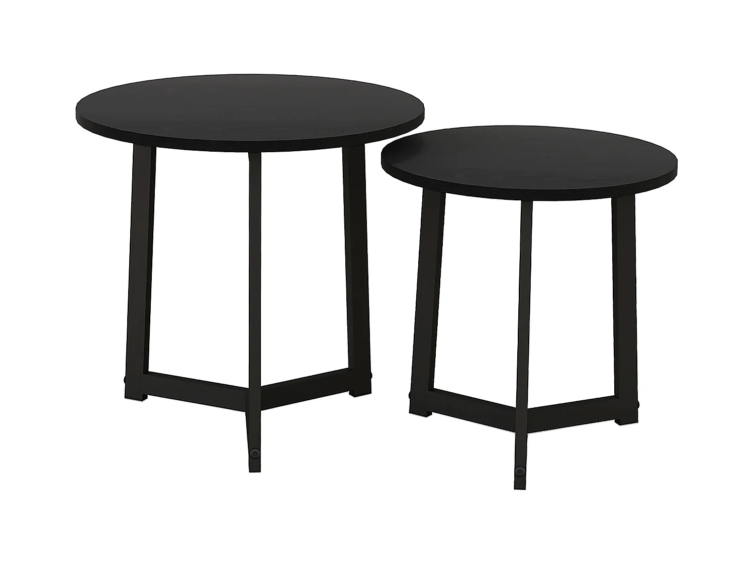Table basse ronde, ensemble de 2 tables d'appoint, structure en acier, noir (48x48x45 cm)