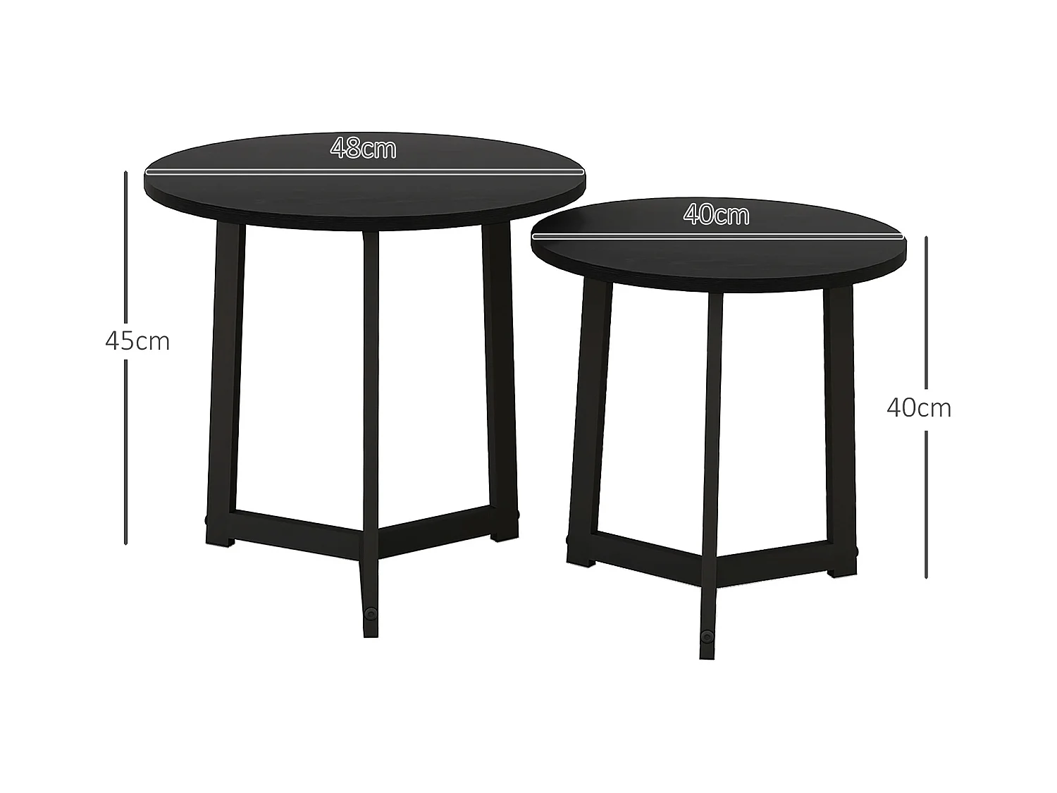 Runder Couchtisch, 2er Set Beistelltische, Stahlgestell, schwarz (48x48x45 cm)