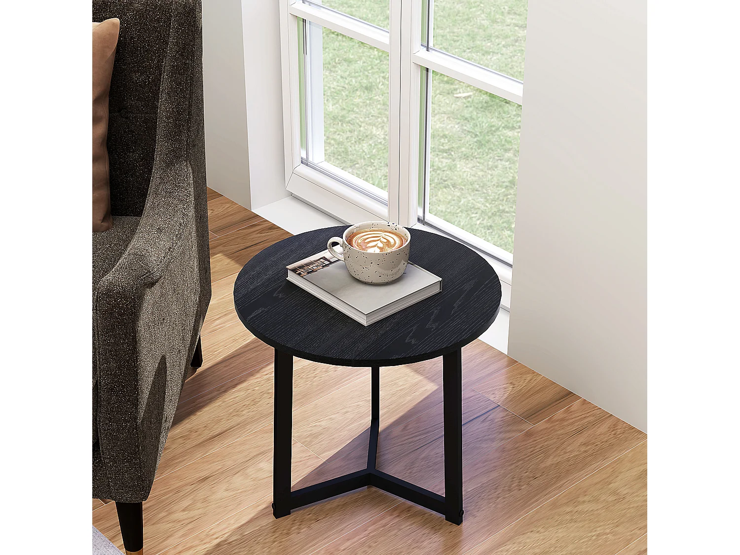 Table basse ronde, ensemble de 2 tables d'appoint, structure en acier, noir (48x48x45 cm)