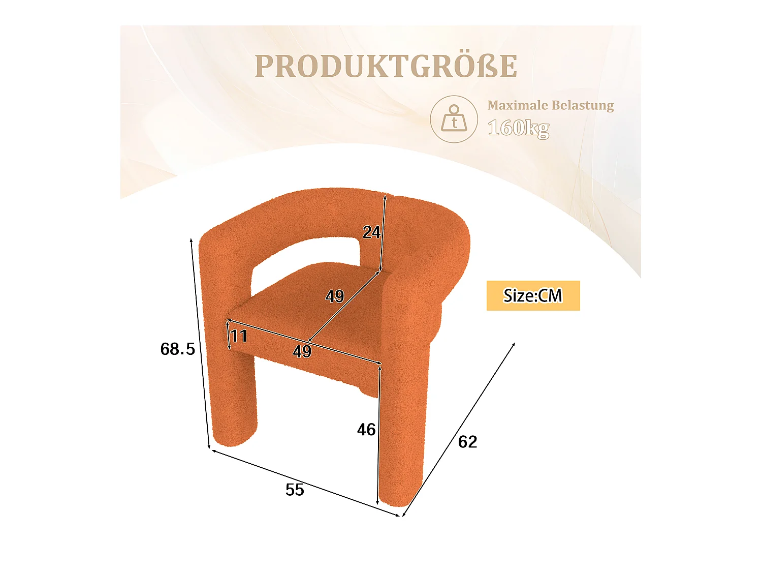 Fauteuil ergonomique en Teddy Flor premium, design unique, confort optimal, couleur orange (62.5x32.5x71 cm)