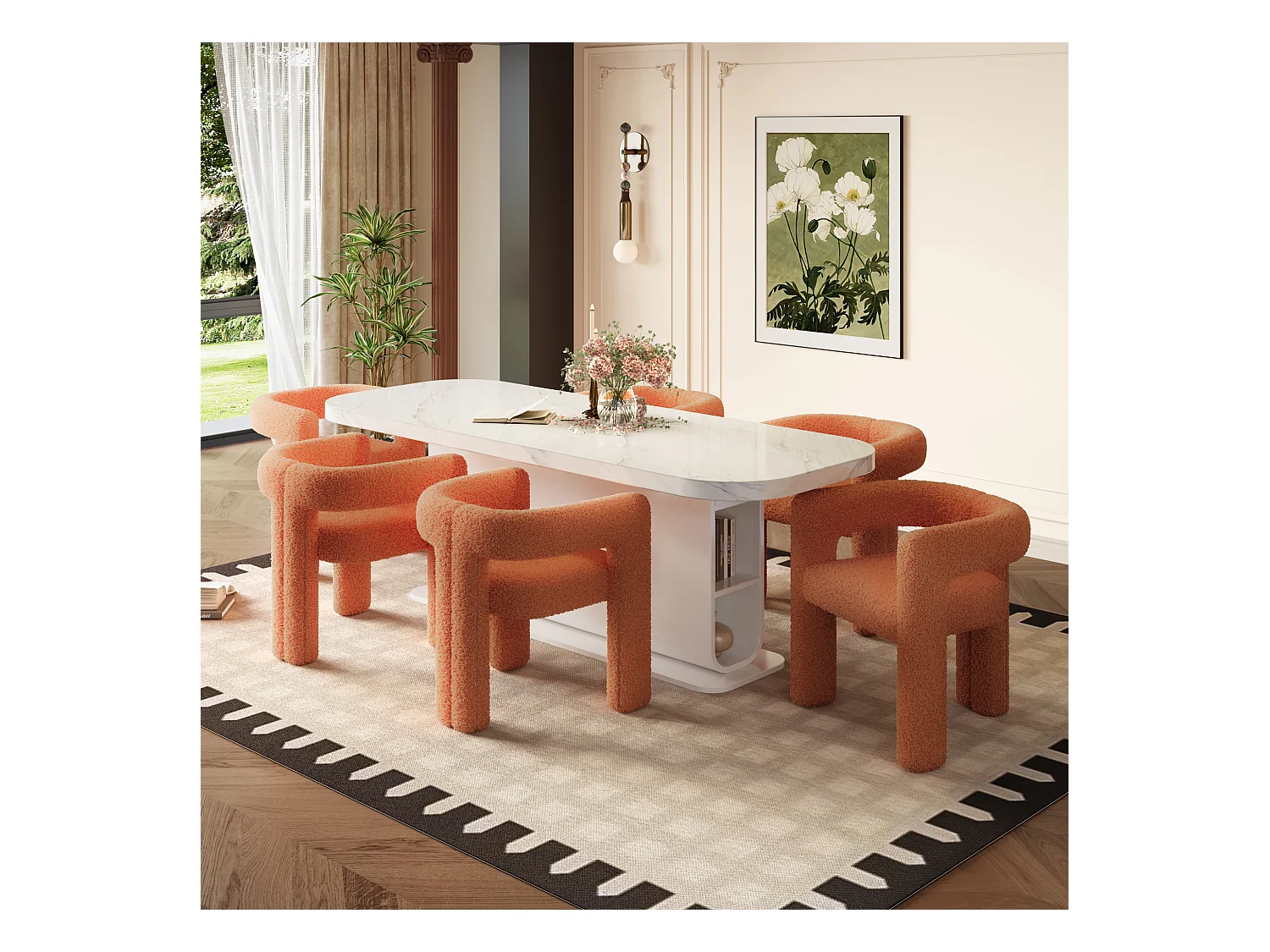 Fauteuil ergonomique en Teddy Flor premium, design unique, confort optimal, couleur orange (62.5x32.5x71 cm)