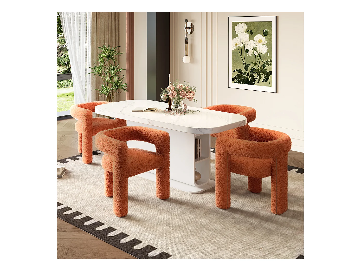Fauteuil ergonomique en Teddy Flor premium, design unique, confort optimal, couleur orange (62.5x32.5x71 cm)