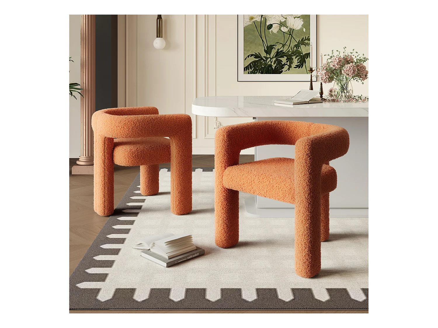 Fauteuil ergonomique en Teddy Flor premium, design unique, confort optimal, couleur orange (62.5x32.5x71 cm)
