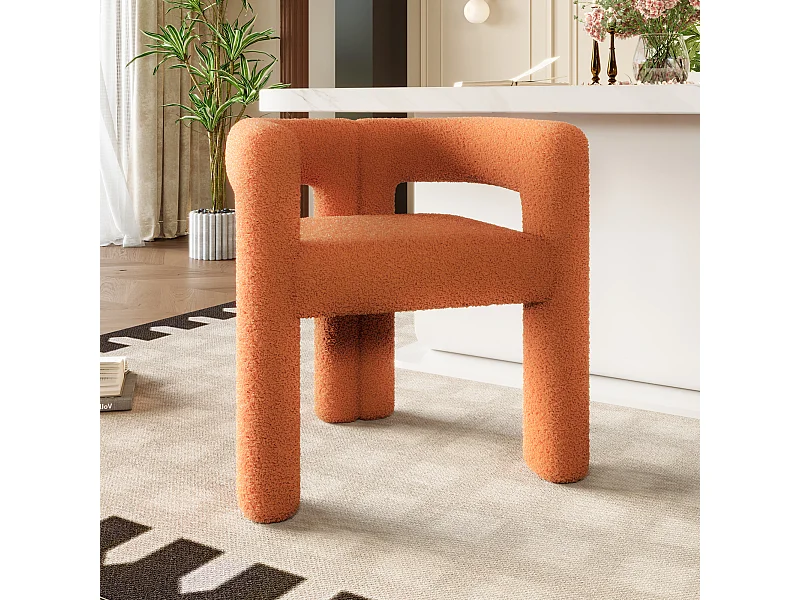 Fauteuil ergonomique en Teddy Flor premium, design unique, confort optimal, couleur orange (62.5x32.5x71 cm)