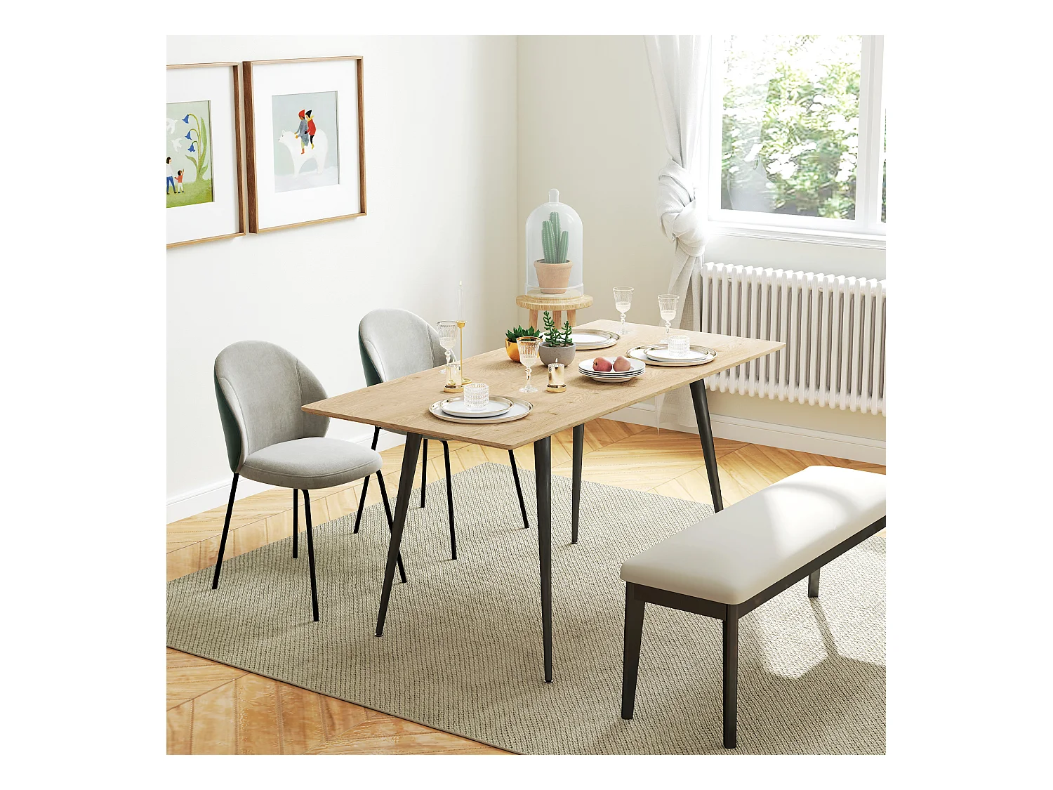 Table à manger extensible, design moderne, MDF et pieds en acier, couleur naturelle (160x75x77 cm)