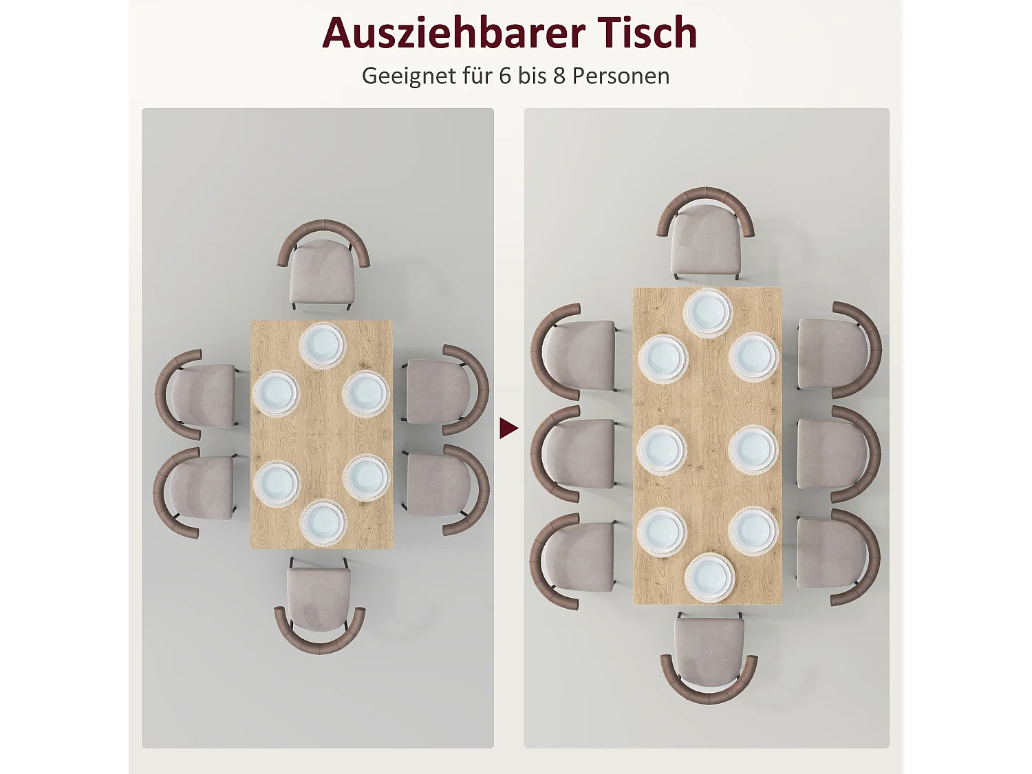 Table à manger extensible, design moderne, MDF et pieds en acier, couleur naturelle (160x75x77 cm)