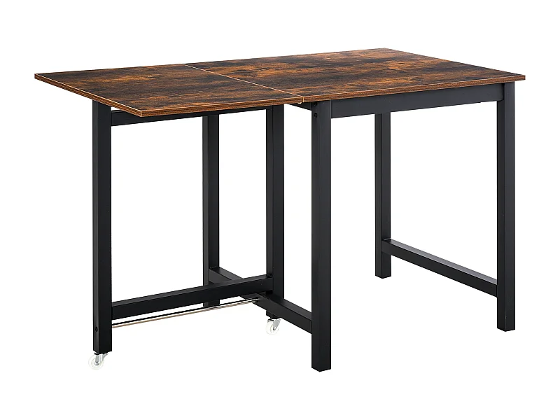 Ausziehbarer Esstisch, mit Rollen, kompaktes Design, Metall, Holz, braun (118x70x76,5 cm)