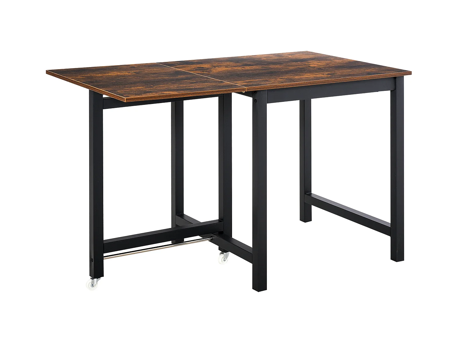 Ausziehbarer Esstisch, mit Rollen, kompaktes Design, Metall, Holz, braun (118x70x76,5 cm)