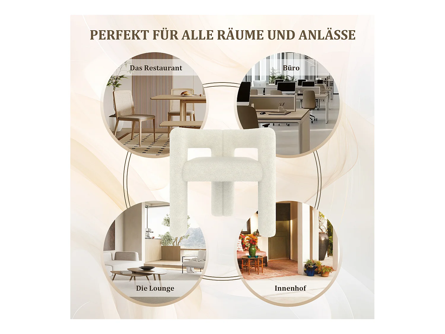 Chaise ergonomique avec tissu teddy premium, design unique, blanc (62.5x32.5x71 cm)