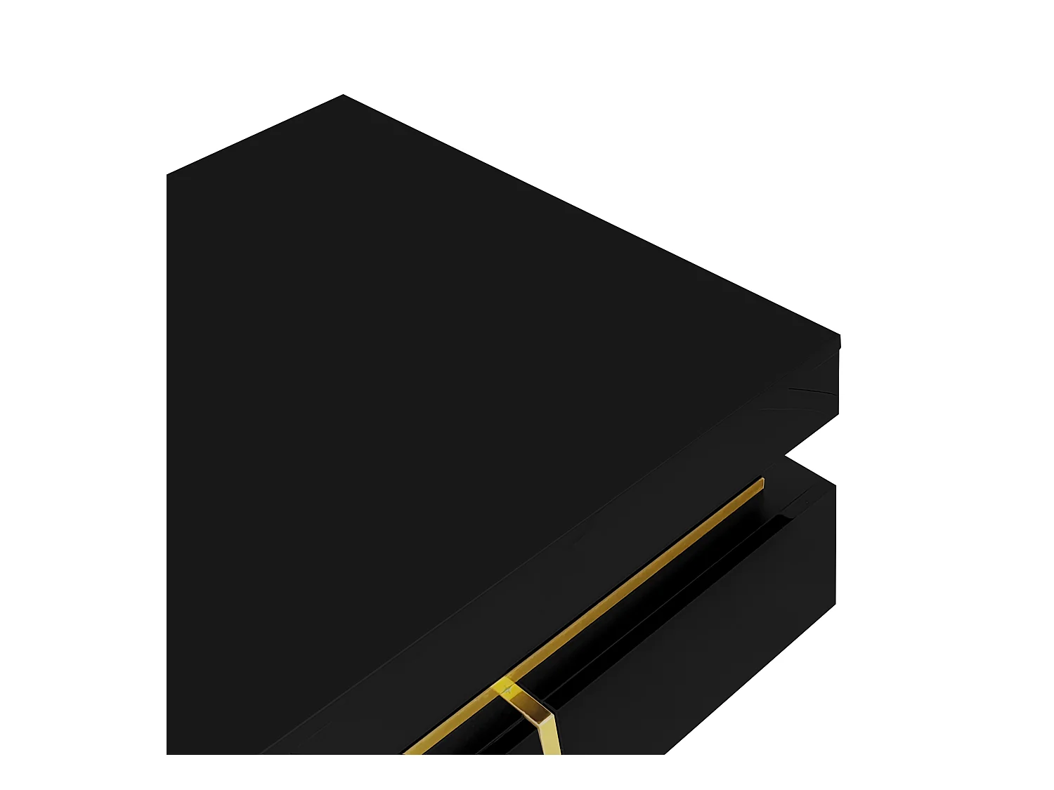 Gelakte salontafel, bijzettafel met lades en gouden accenten, MDF, zwart, (70x70x35,5 cm)