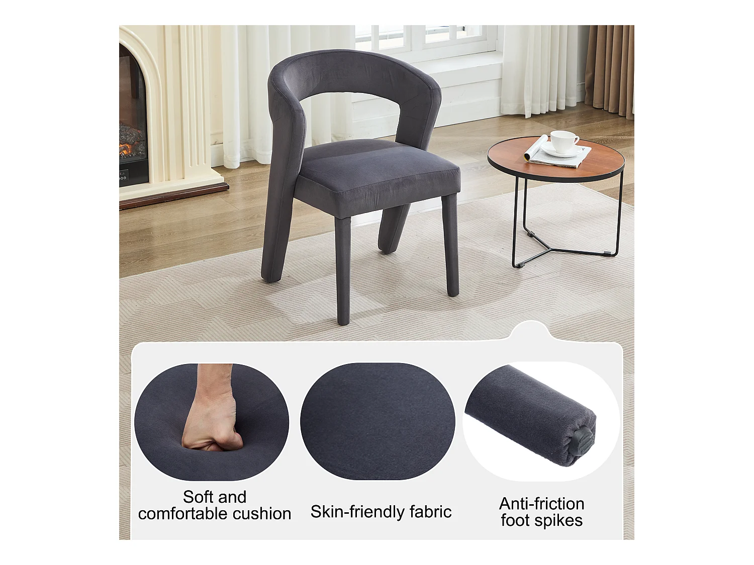 Sessel, Loungesessel Grau, Samt, Ergonomisch, Tragfähigkeit 150 kg (59x60x79 cm)