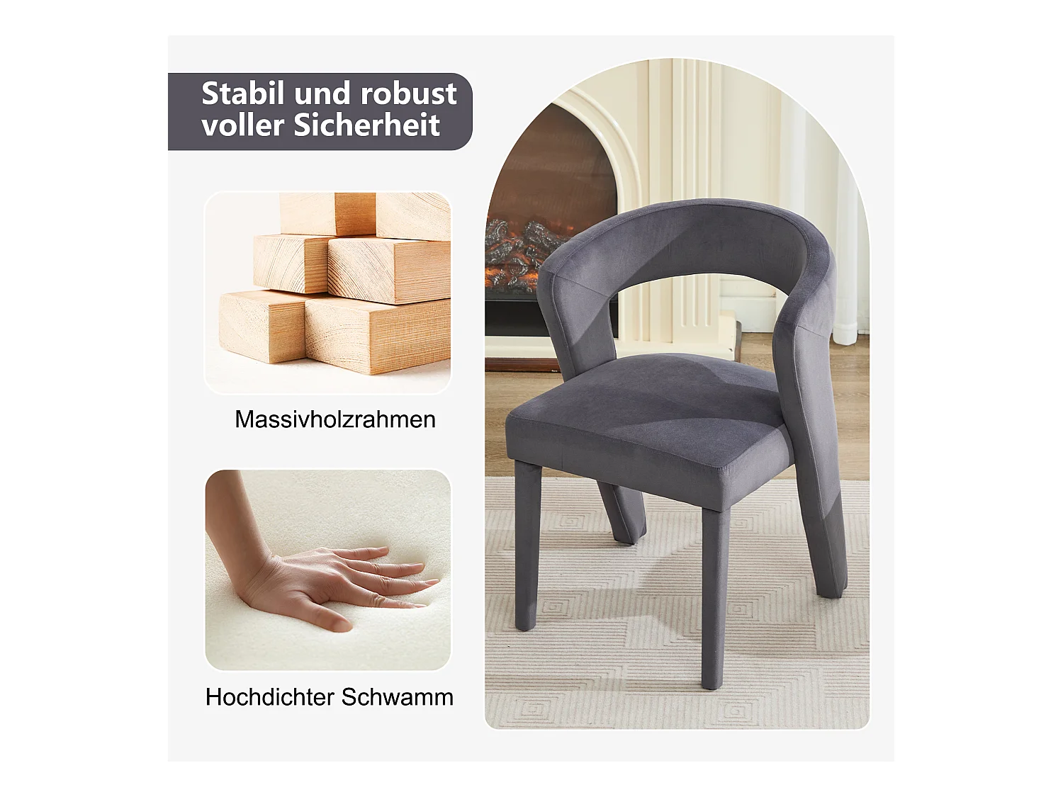 Sessel, Loungesessel Grau, Samt, Ergonomisch, Tragfähigkeit 150 kg (59x60x79 cm)