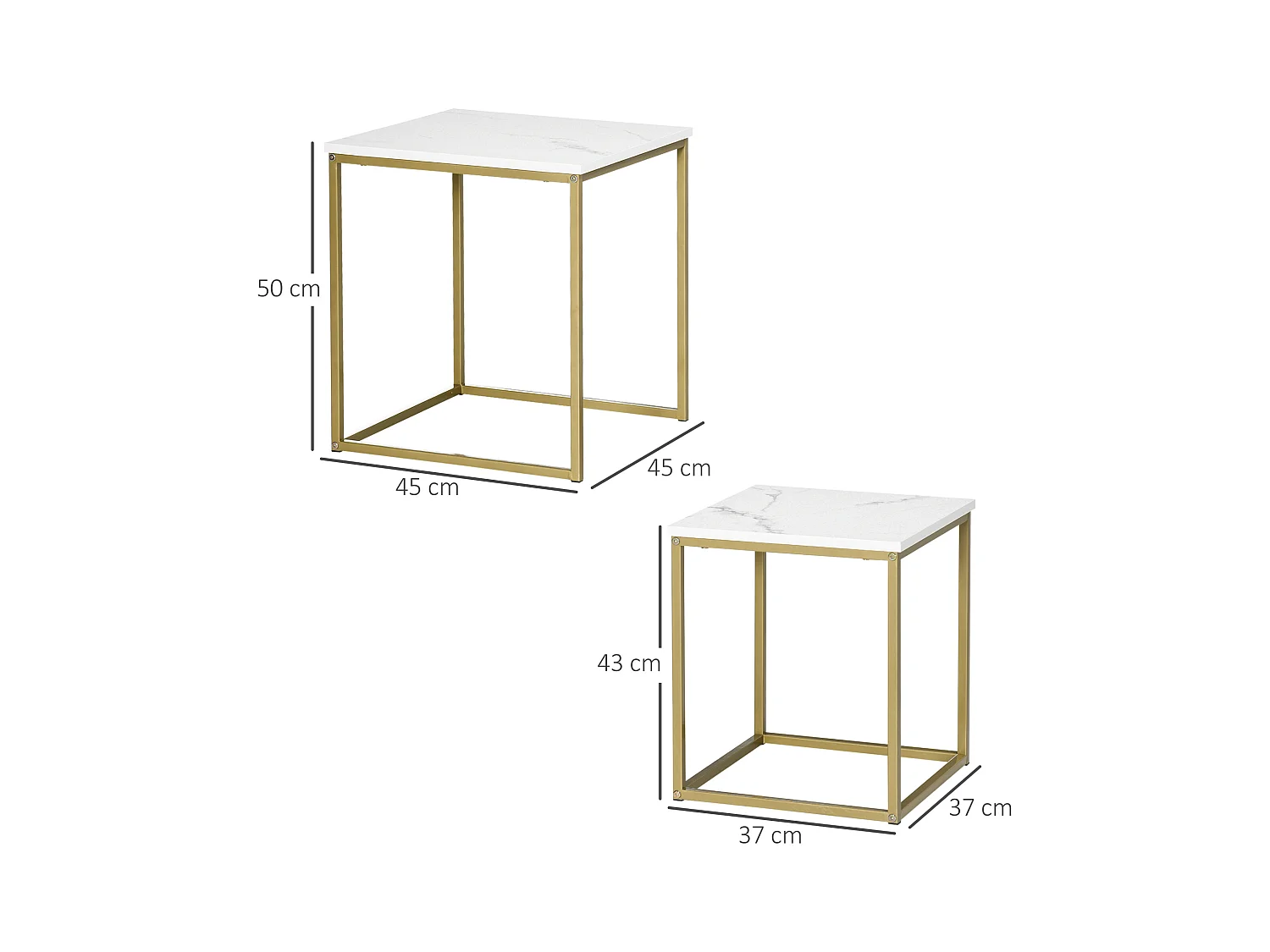Set de 2 Tables Basses, Design Moderne, Structure en Acier, Blanc (45x45x50 cm)