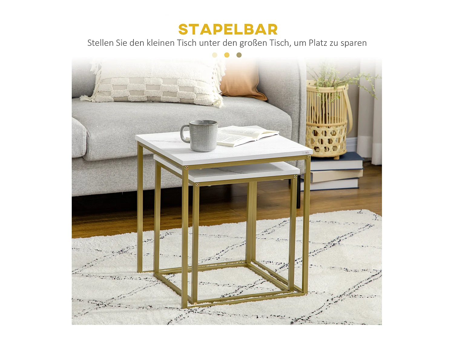 Set de 2 Tables Basses, Design Moderne, Structure en Acier, Blanc (45x45x50 cm)