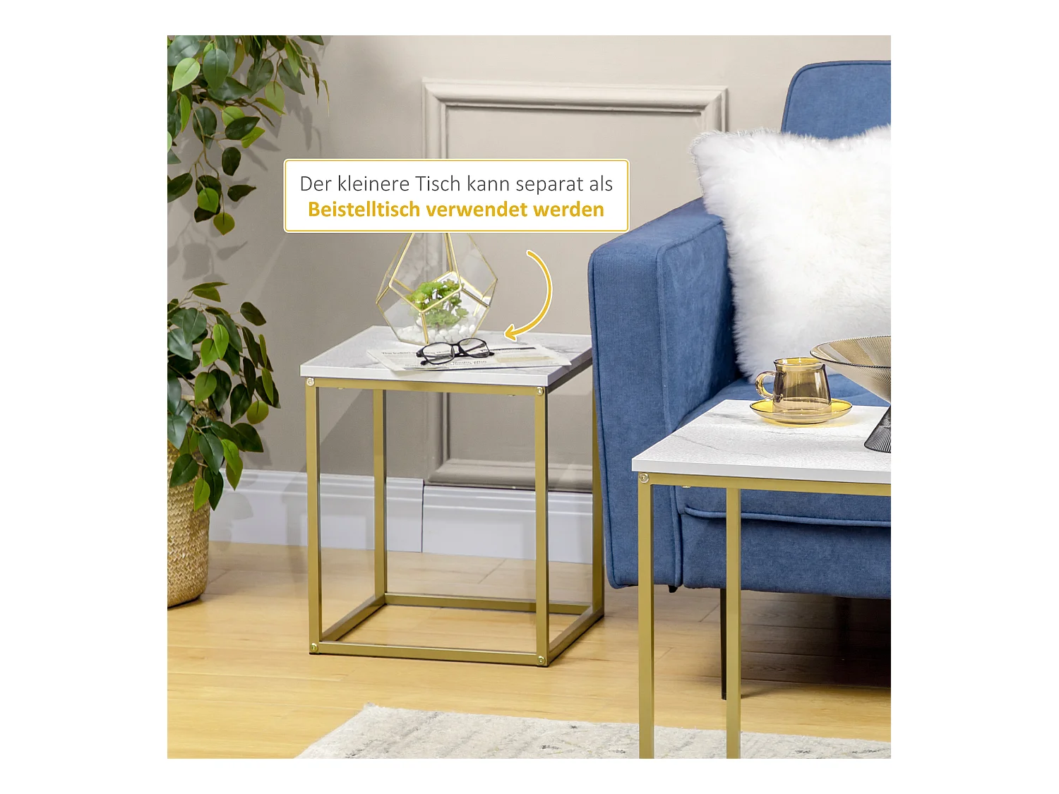 Set de 2 Tables Basses, Design Moderne, Structure en Acier, Blanc (45x45x50 cm)