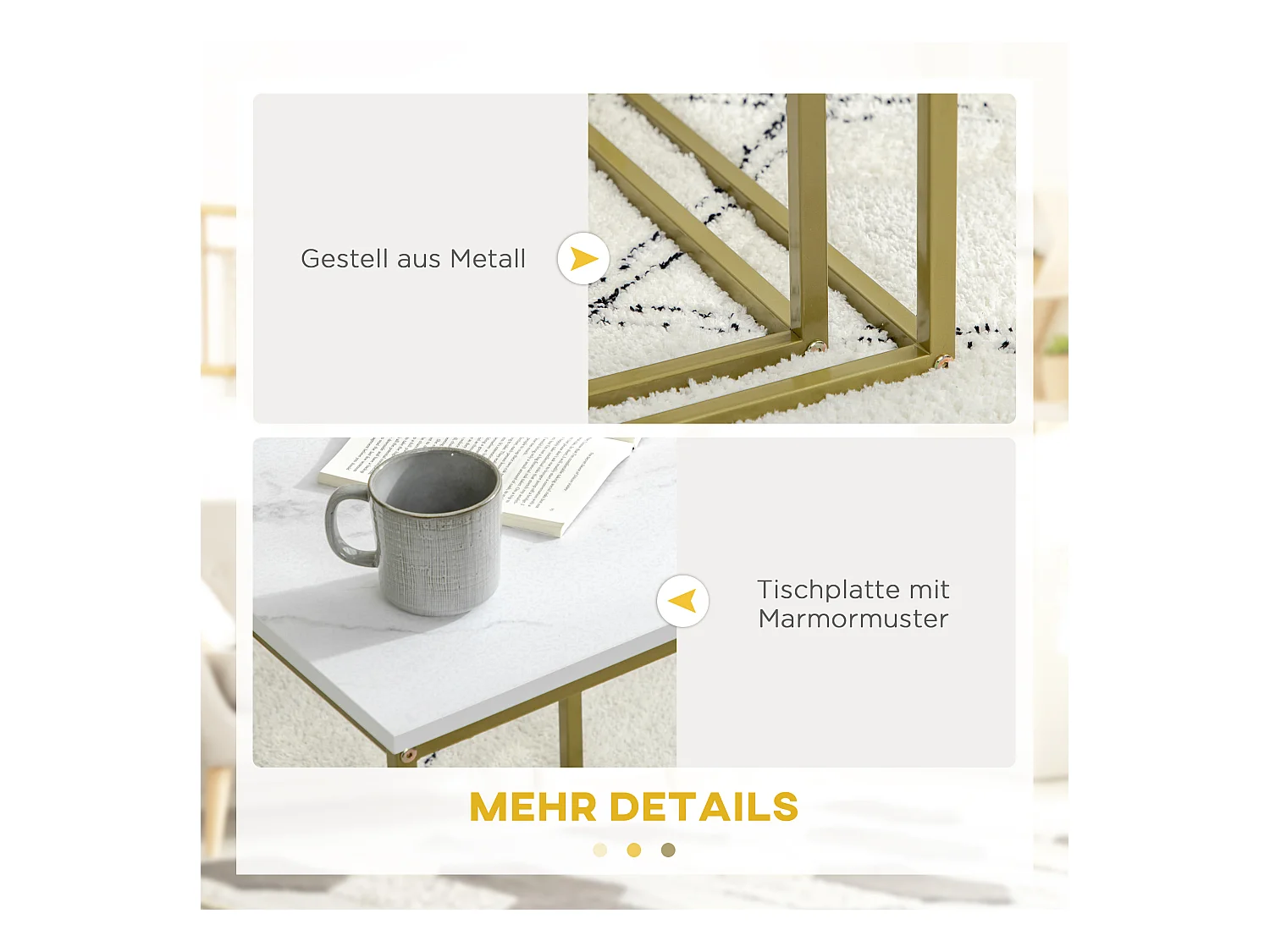 Set de 2 Tables Basses, Design Moderne, Structure en Acier, Blanc (45x45x50 cm)