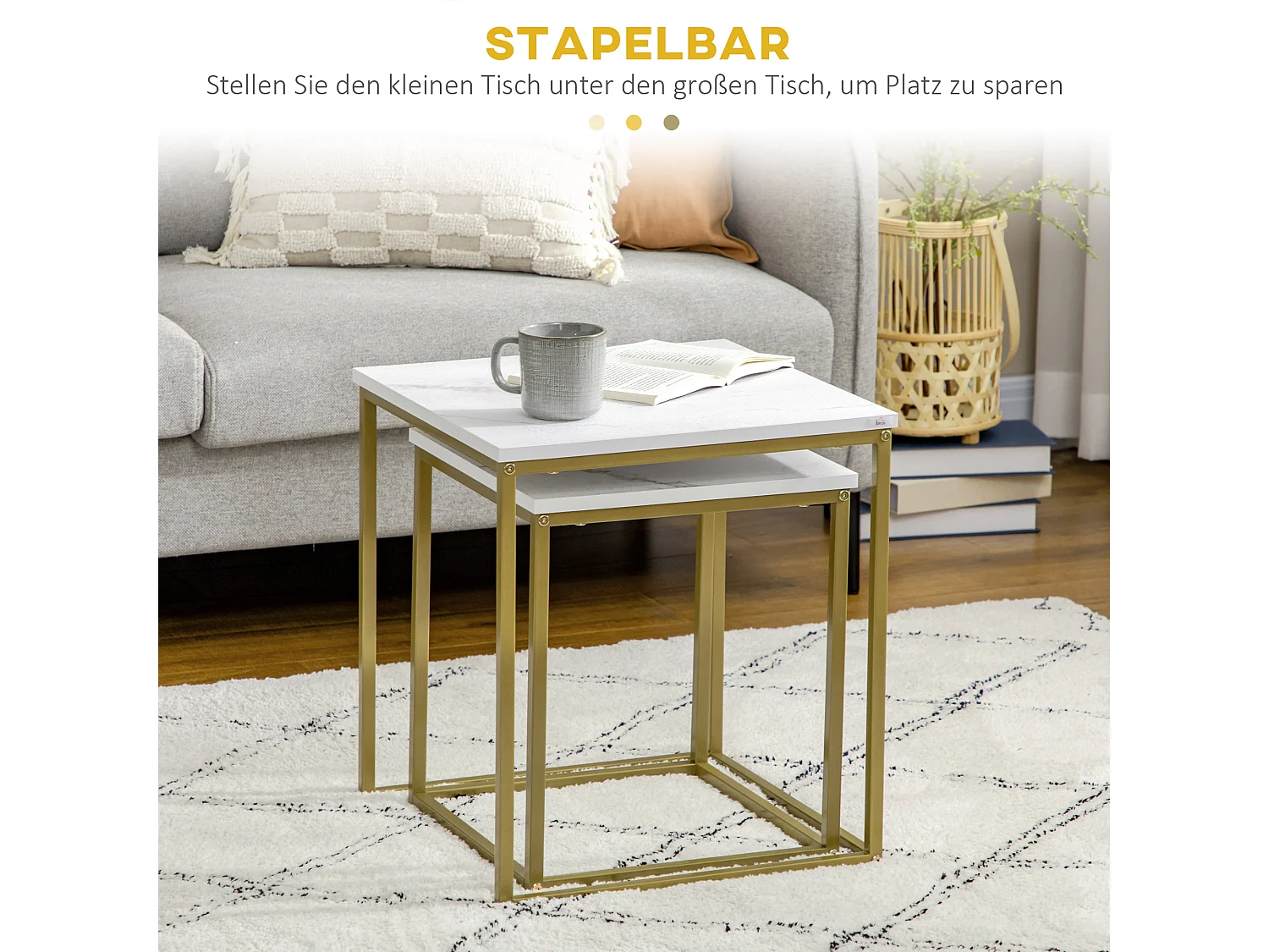 Set de 2 Tables Basses, Design Moderne, Structure en Acier, Blanc (45x45x50 cm)