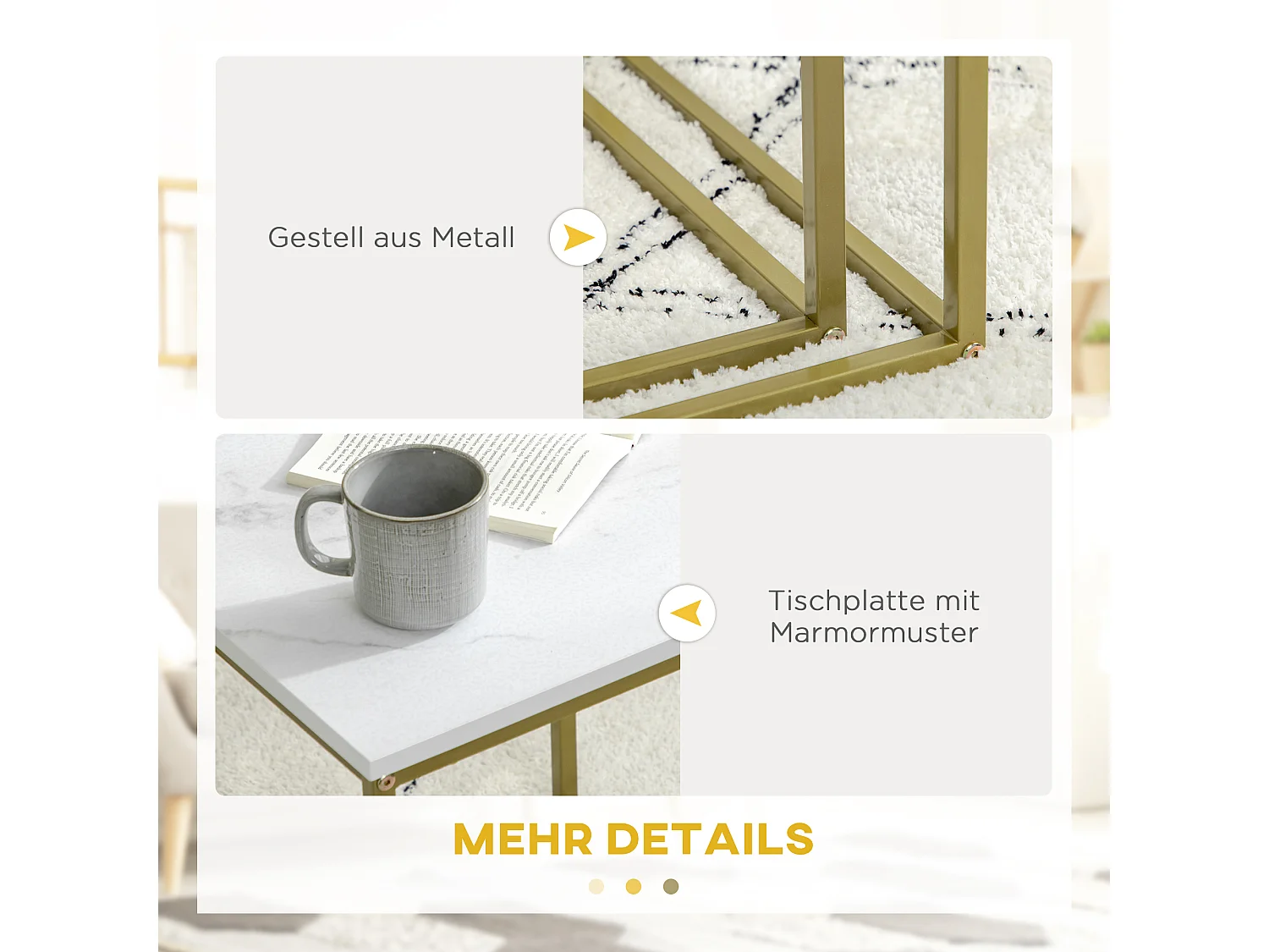 Set de 2 Tables Basses, Design Moderne, Structure en Acier, Blanc (45x45x50 cm)